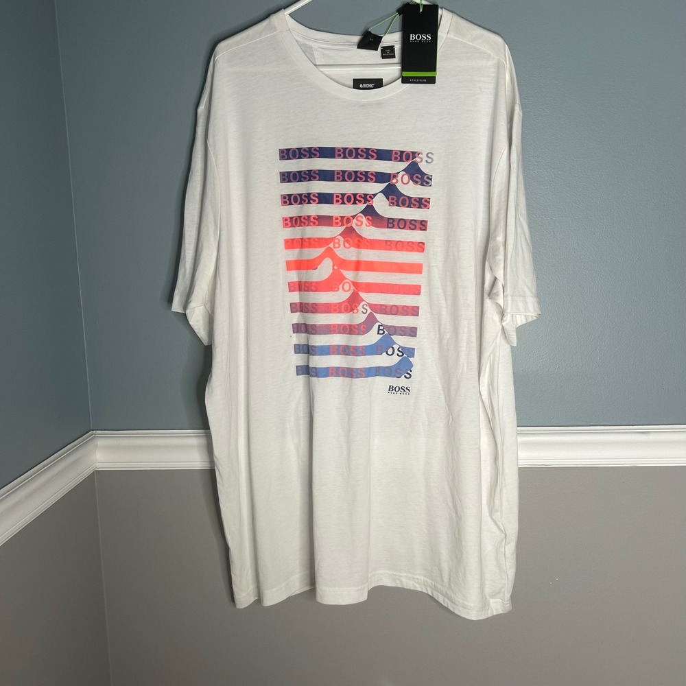 HUGO BOSS Teabric T Shirt Mens 5XL White Athletic Fit Graphic Print